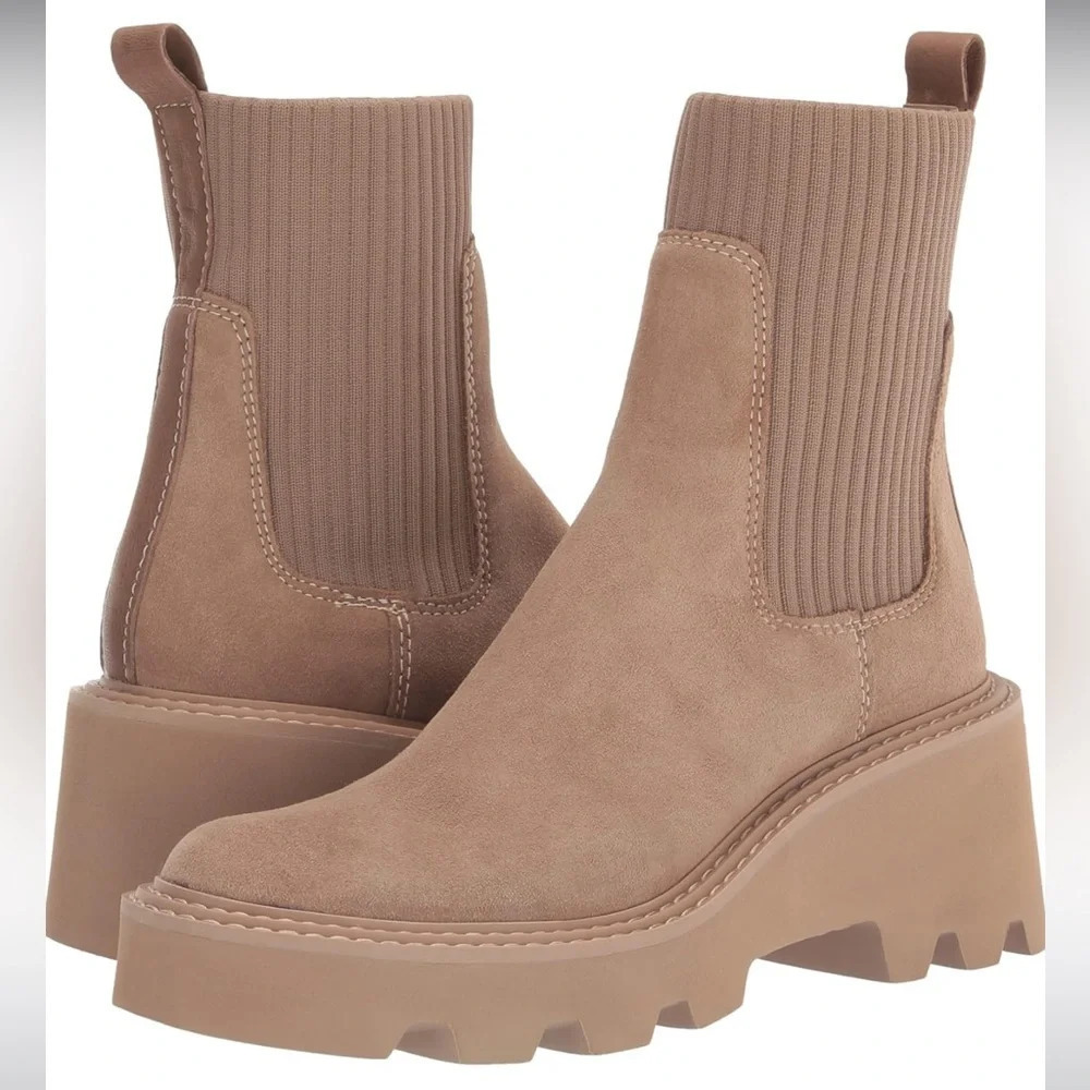 Dolce Vita Womens H20 Hoven Tan Leather Lugged Sole Chelsea Boots Boots NWT